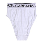 Dolce & Gabbana white cotton stretch high-waist panty with logo, featuring soft breathable fabric for comfort and a smooth fit.