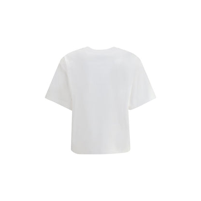 Back view of a Dolce & Gabbana White Cotton T-Shirt with ribbed crew neck and patch logo detail for casual wear.