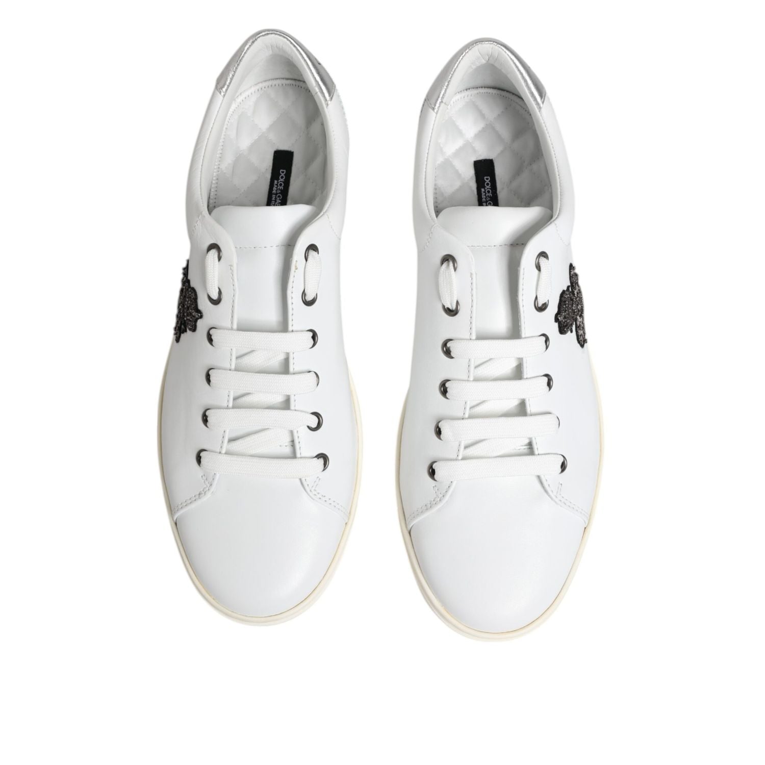 Dolce & Gabbana White Crown Bee Leather Low Top Sneakers Shoes