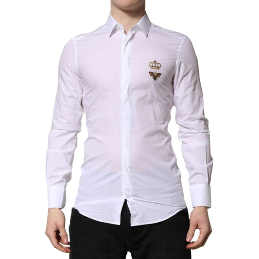 Dolce & Gabbana White GOLD Crown Bee Men Dress Formal Shirt