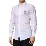 Dolce & Gabbana White GOLD Crown Bee Men Dress Formal Shirt, classic neck, slim fit, Italian-made, 100% cotton, button closure.