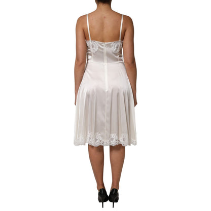 Dolce & Gabbana White Lace DG Logo Silk Dress Sleepwear