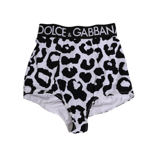 Dolce & Gabbana White Leopard Nylon High Waist Girdle Underwear