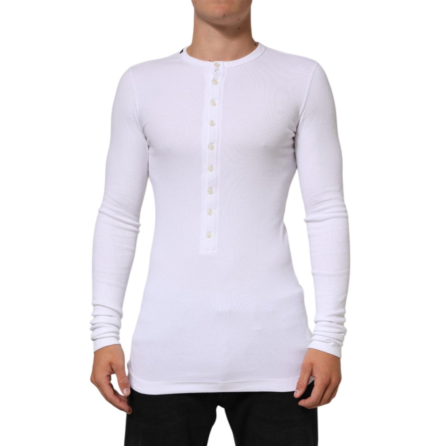 Dolce & Gabbana White Long Sleeves Button Closure T-shirt