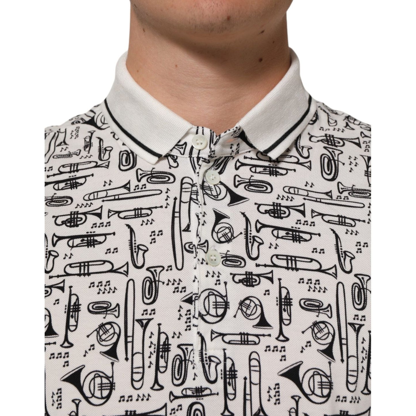 Dolce & Gabbana White Musical Print Collared Polo T-shirt