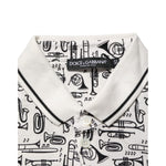 Dolce & Gabbana White Musical Print Collared Polo T-shirt with classic collar and button closure, featuring a musical instrument design.