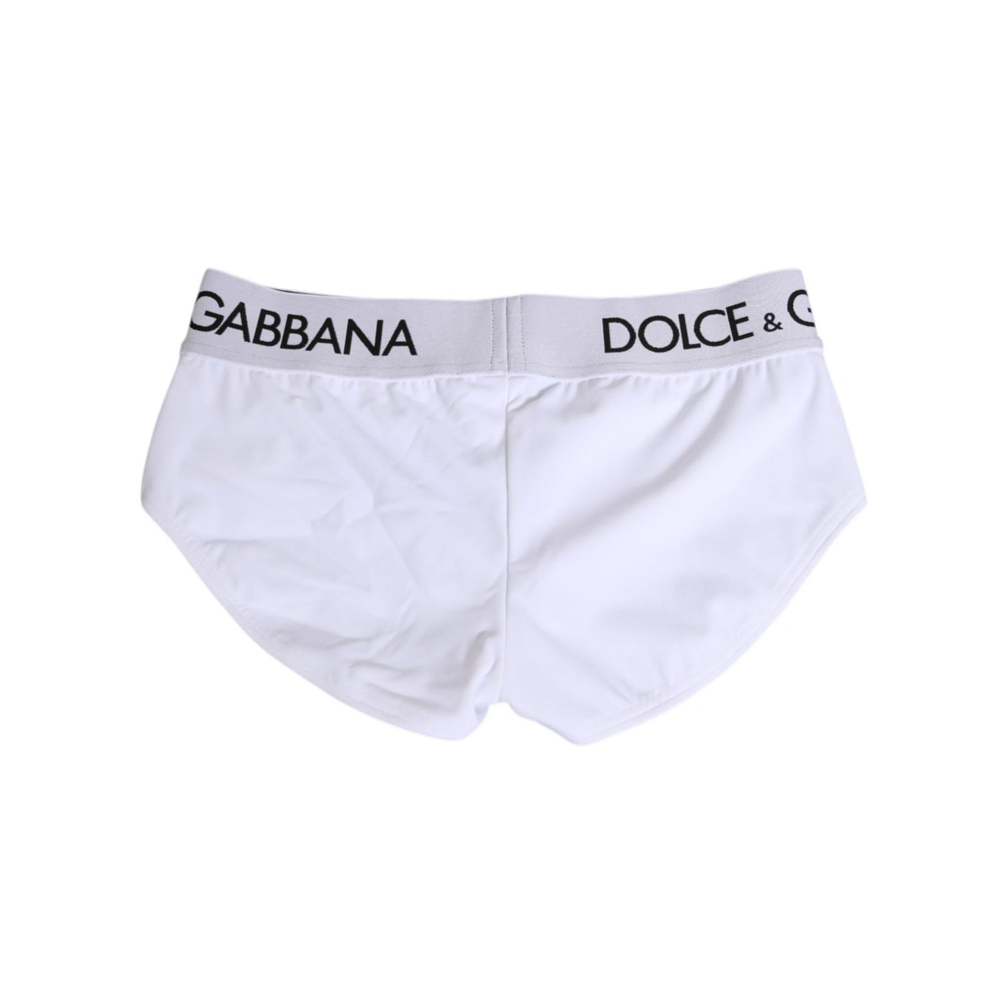 Dolce & Gabbana White Nylon Logo Waistband Shorts Underwear with iconic logo waistband, stylish and luxury design, back view.