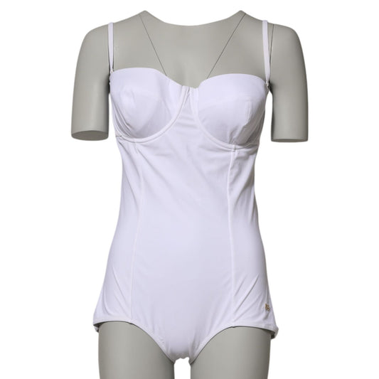 Dolce & Gabbana White Padded Balconette One Piece Swimwear featuring a sleek design and luxurious fabric, perfect for beach wear.