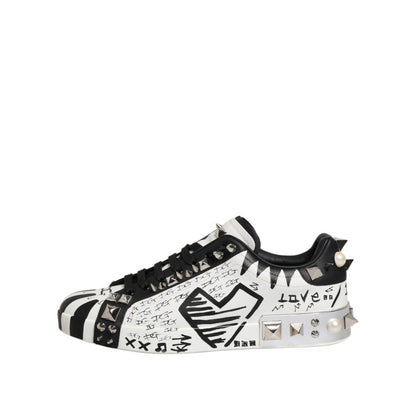 Dolce & Gabbana White Portofino Studded Men Sneakers Shoes