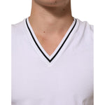 Dolce & Gabbana White Short Sleeves Deep V-Neck Men T-shirt with black trim