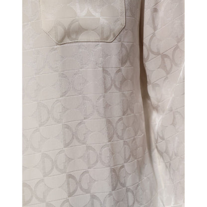 Dolce & Gabbana White Silk DG Logo Print Long Sleeves Shirt