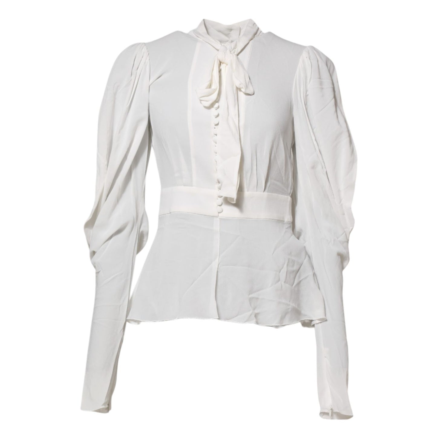 Dolce & Gabbana White Viscose Ascot Collar Long Sleeves Top