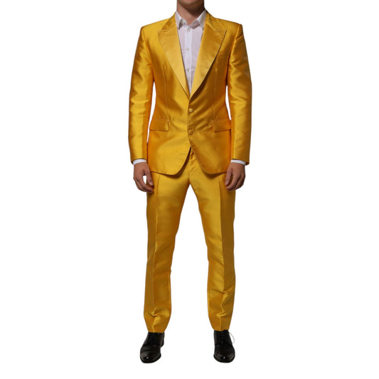 Dolce & Gabbana Yellow 2 Piece Silk Blend Men Suit SICILIA - Luxurious satin finish, perfect for stylish occasions.