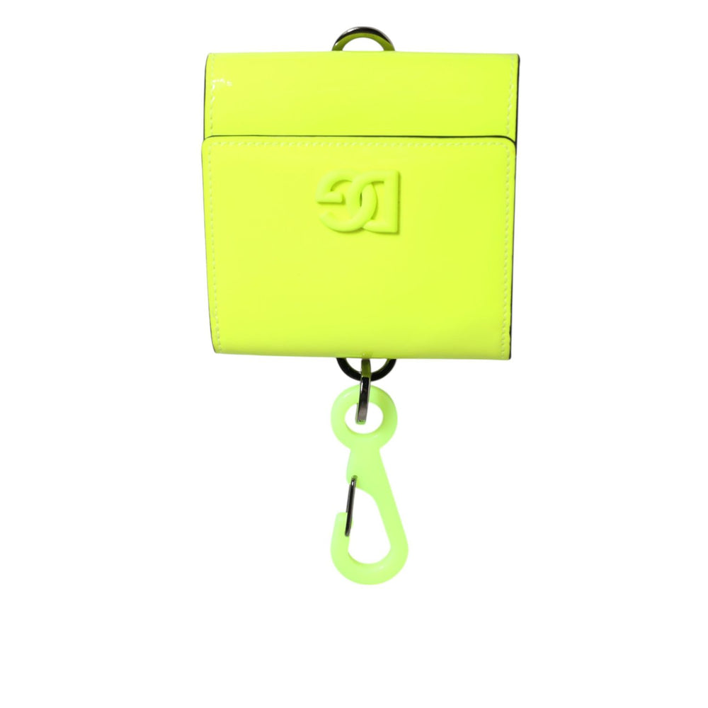 Dolce & Gabbana Yellow Green Bifold DG Logo Neck Strap Cardholder Wallet with magnetic closure and logo detail