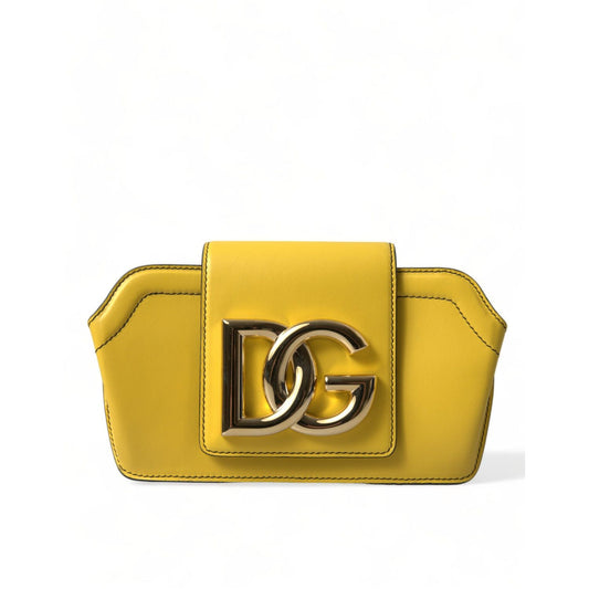 Dolce & Gabbana Yellow Smooth Leather DG Logo Clutch Crossbody Case Bag with gold metal logo front flap
