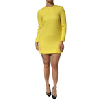 Dolce & Gabbana Yellow Viscose Acetate Mini Long Sleeve Dress with crew neckline, zipper closure, elegant and stylish.