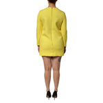 Dolce & Gabbana Yellow Viscose Acetate Mini Long Sleeve Dress, back view, showing stylish zipper detail and vibrant color.