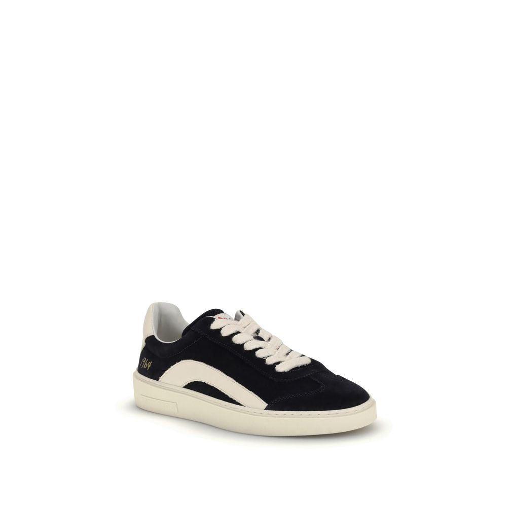 Dsquared² Black Calf Leather Bos Taurus Low Top Sneakers with suede design and round toe for sporty urban style.