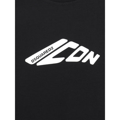 Dsquared² Black Cotton Sweatshirt featuring brand logo, ribbed crew neck, cuffs, and hem. Ideal for a bold, comfortable style in cooler seasons.