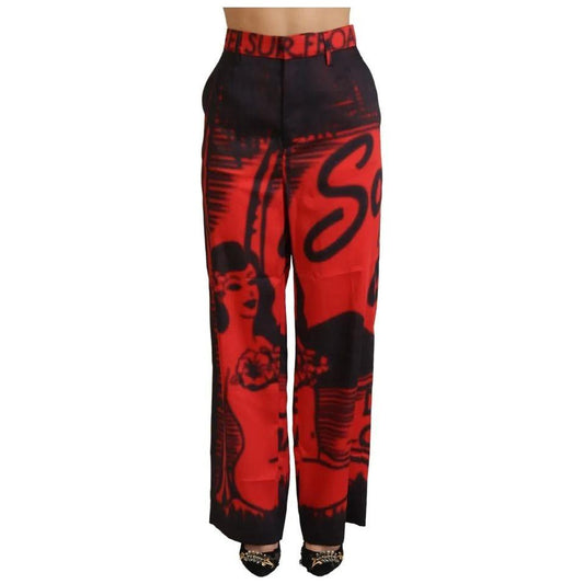 Dsquared² Red Printed High Waist Straight Pants 1728,67345645728,Casual Pants - Pants - Clothing,Clothing,Dsquared²,IT38 | XS,Jeans & Pants - Women - Clothing,Pants - Clothing,Preowned / Defect,Red,Women