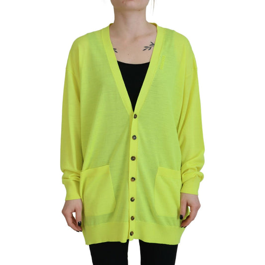 Dsquared² Yellow Wool Knitted Buttoned Cardigan Sweater 1728,67345645728,Cardigans - Sweaters - Clothing,Clothing,Dsquared²,IT38 | XS,Material: 100% Virgin Wool,Preowned / Defect,Sweaters - Clothing,Sweaters - Women - Clothing,Women,Yellow