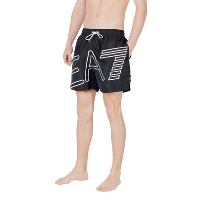 EA7 Emporio Armani Black Polyester Swim Shorts