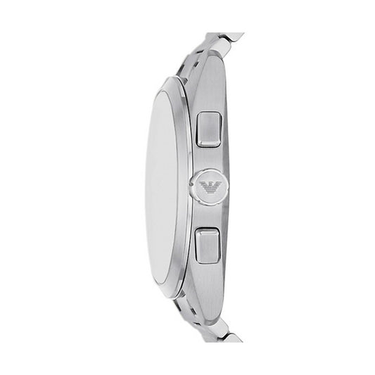 Side view of EMPORIO ARMANI MOD. AR11480 gent wristwatch with stainless steel case and mineral dial, 43mm, in official packaging.