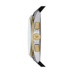 Side view of EMPORIO ARMANI MOD. AR11498 gent watch with stainless steel case and leather strap.