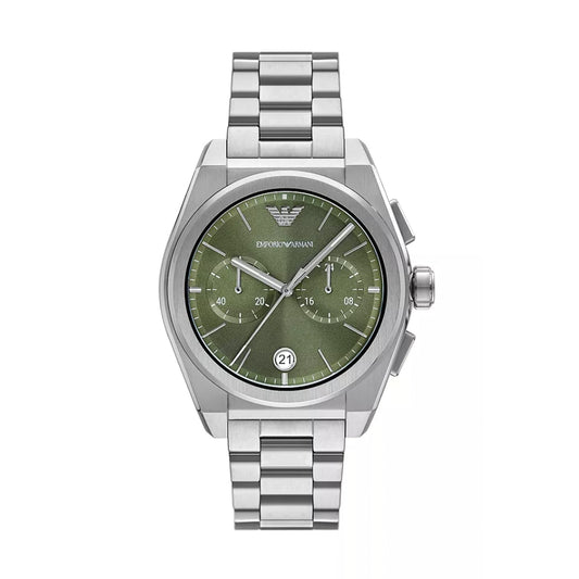 EMPORIO ARMANI WATCHES Mod. AR11640, 43 mm men's wristwatch with silver case and green dial, official box included