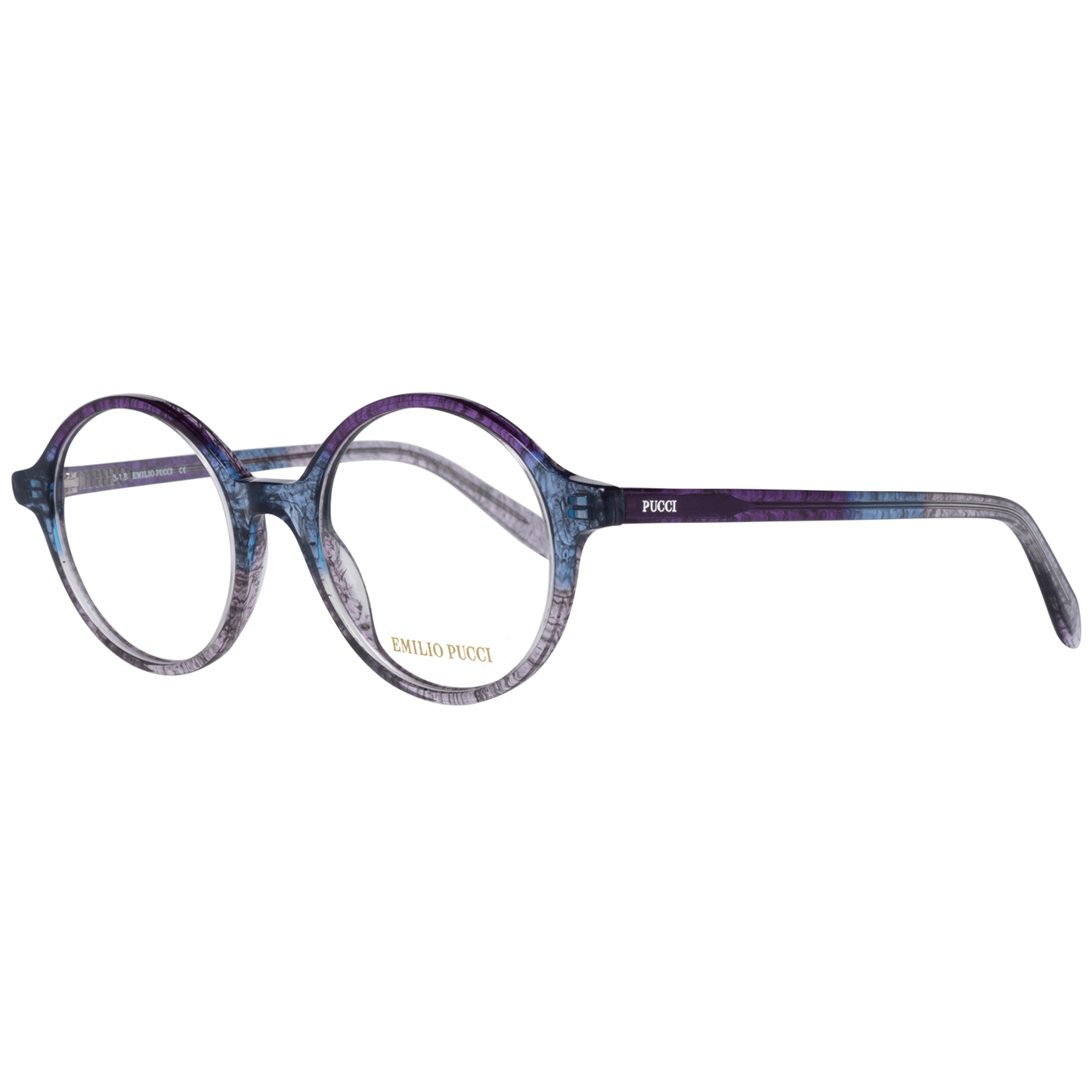 Emilio Pucci Purple Plastic Glasses (Frames) for women, full-rim style with 50-20-140 size, featuring a branded case for shipment.