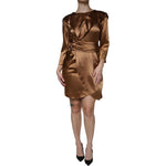 Emporio Armani Brown Satin Long Sleeves Wrap Sheath Mini Dress DR81467-40