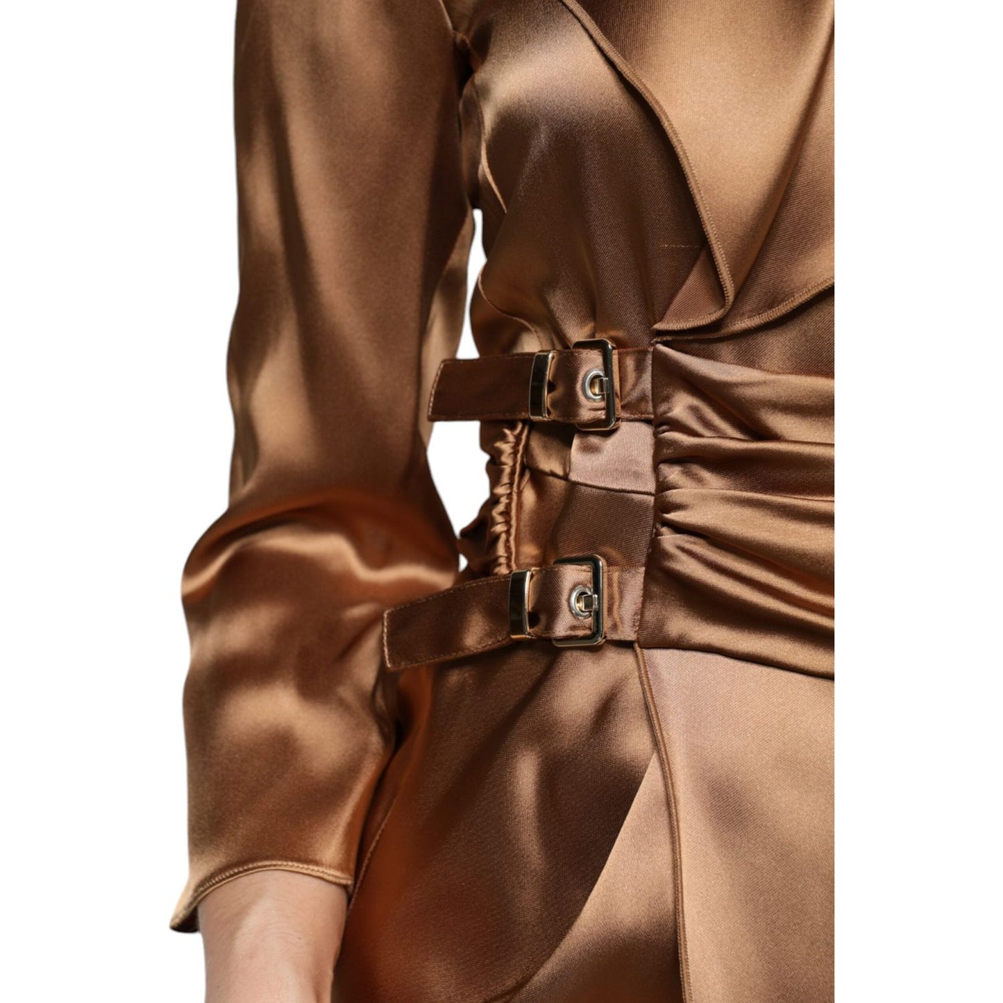 Emporio Armani Brown Satin Long Sleeves Wrap Sheath Mini Dress DR81467-40