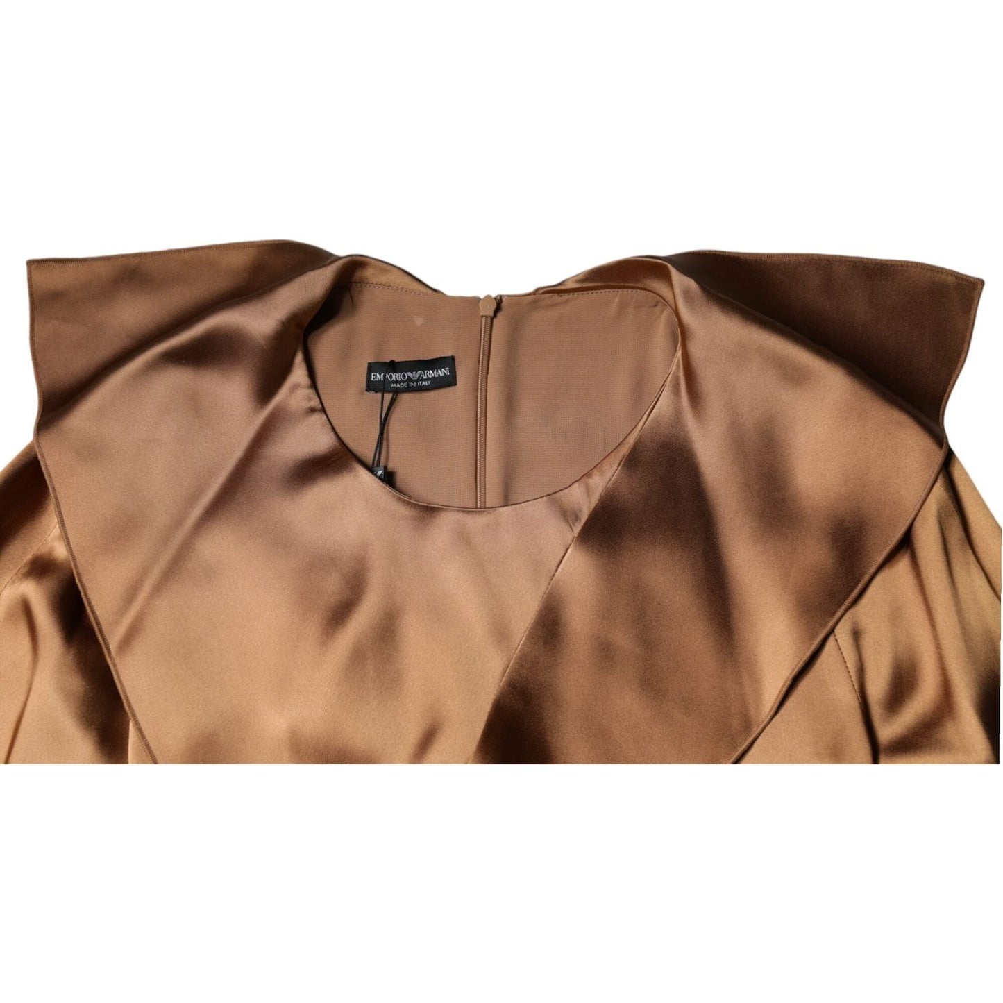 Emporio Armani Brown Satin Long Sleeves Wrap Sheath Mini Dress DR81467-40