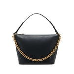 Emporio Armani Medium leather hobo bag with chain, black leather with gold-tone chain, zip fastening top handle, 15x25x30 cm