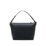 Emporio Armani Medium leather hobo bag with chain, black leather, gold-tone detail, zip fastening, top handle. Size: 25x30x15 cm.