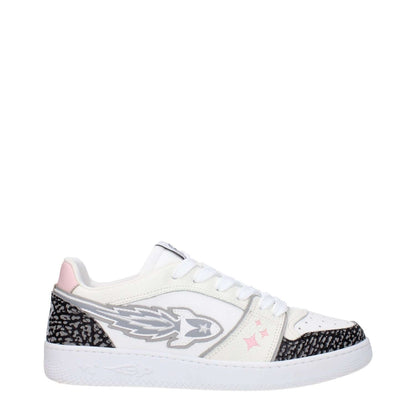 Enterprise Japan White Leather Athletic Sneakers with grey side detail, front logo, and lace-up closure for sporty glam style.