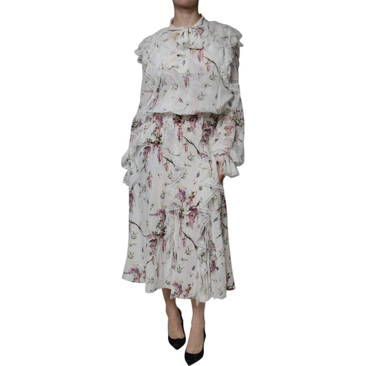 Ermanno Scervino White Floral Ruffles Lace Long Sleeves Maxi Dress DR81490-44