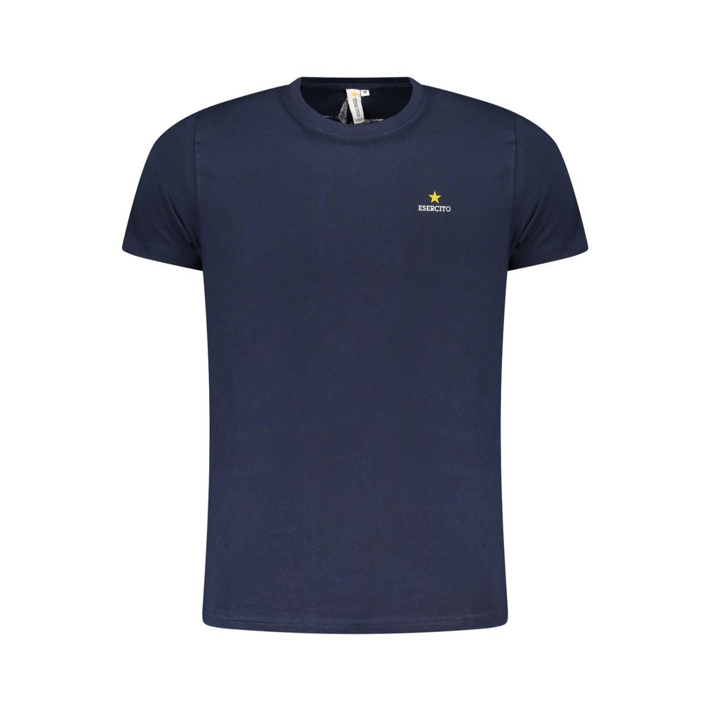 Esercito 1659 Blue Cotton T-Shirt with crew neck and aviation logo print, short sleeves, perfect for casual wear.