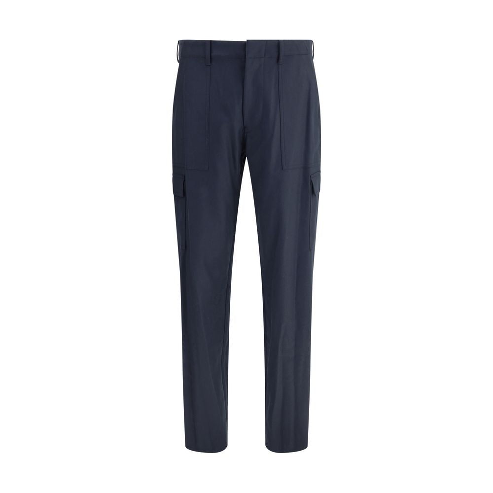 Etro Blue Wool Cargo Pants with side and patch pockets, zipper closure, and elegant design for AW25 season, regular fit.