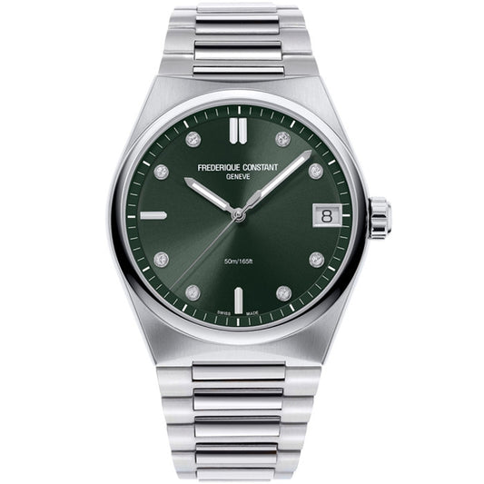 FREDERIQUE CONSTANT MOD. FC-240GRD2NH6B luxury watch with sleek stainless steel bracelet and elegant green dial.