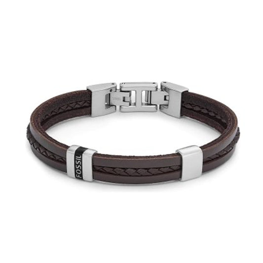 FOSSIL JEWELS JEWELRY Mod. JF04133040 leather bracelet with silver accents, stylish and modern design.