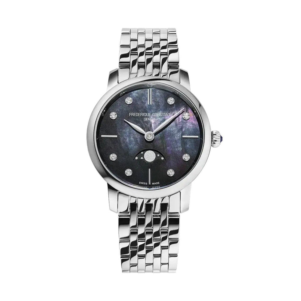 FREDERIQUE CONSTANT MOD. FC-206MPBD1S6B luxury women's watch with stainless steel bracelet and mother-of-pearl dial.