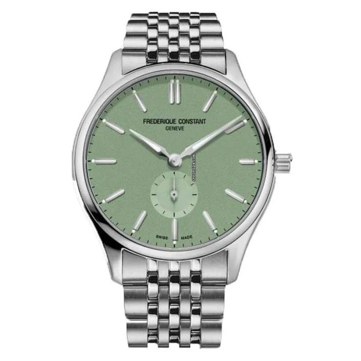 FREDERIQUE CONSTANT MOD. FC-530GR3B6B luxury watch with green dial and silver strap, elegant and timeless design.