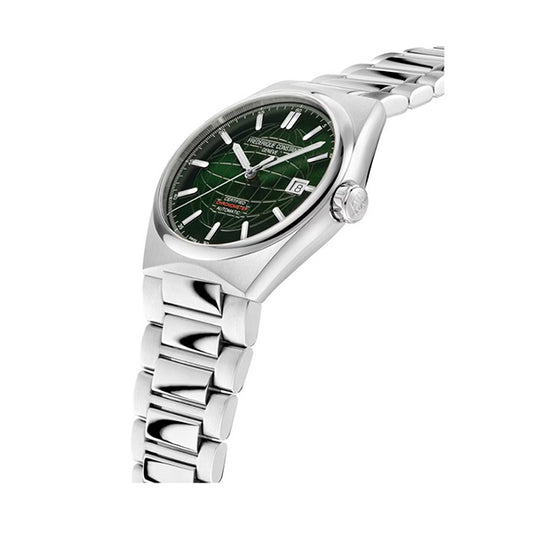 FREDERIQUE CONSTANT Mod. HIGHLIFE AUTOMATIC COSC wristwatch with stainless steel case and bracelet, featuring a green dial.