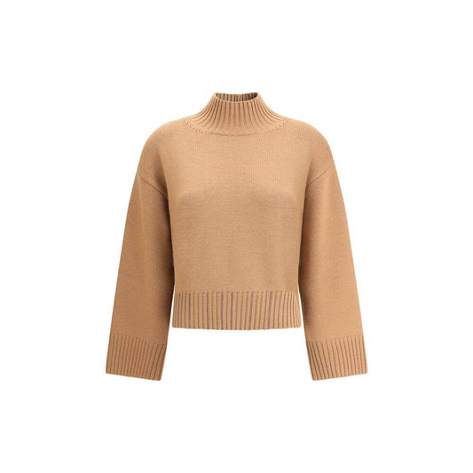 Fabiana Filippi Beige Fleece Wool Sweatshirt with ribbed high neck, cuffs, and hem for a refined look, ideal for AW25