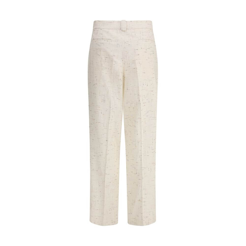 Fabiana Filippi Cream Cotton Casual Pants with pleated, straight-leg design and welt pockets, offering elegance and structure.