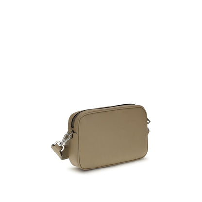 Fendi Beige Leather Shoulder Bag with metal FF appliqué, iconic canvas design, and crossbody strap.