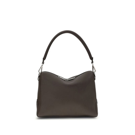 Fendi Brown Calf Leather Bos Taurus Shoulder Bag with metal corner accents and palladium hardware
