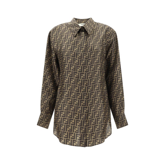 Fendi Brown Silk Pattern Shirt
