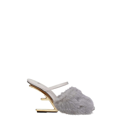 Fendi Gray Mink Slippers